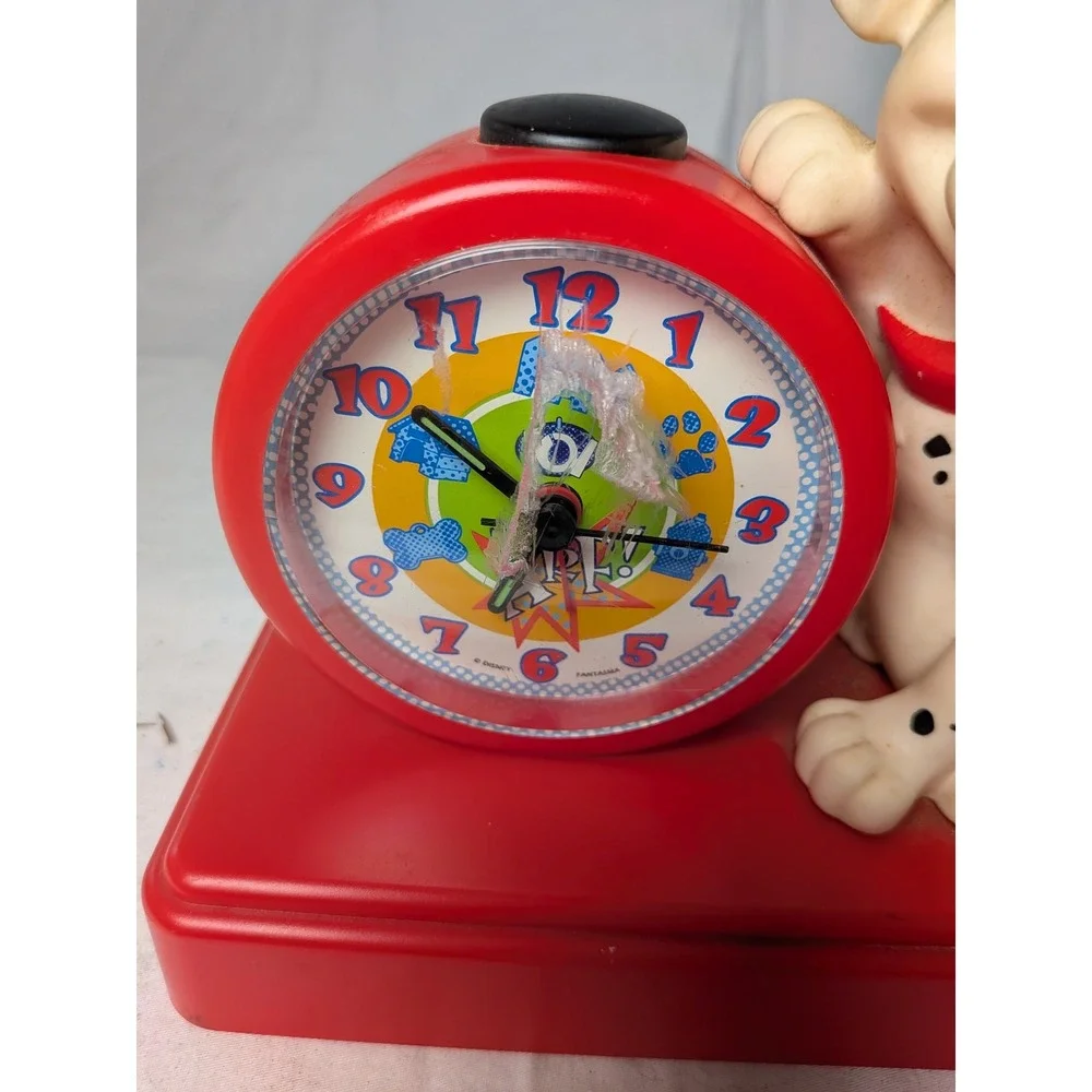 Disney 101 Dalmatians Alarm Clock **  WORKS**Fantasma Vintage Red Puppy Figure r
